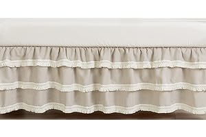 Sweet Jojo Designs Boho Bohemian Boy Girl Baby Crib Bed Skirt Nursery Dust Ruffle - Solid Taupe Beige Ivory Cream Off White Linen Farmhouse Shabby Chic Designer Modern Minimalist Ruffle Tassel Macrame