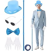 BOUTICOL 5 Pcs Halloween Adult Top Hat Costume include Top Hat Bow Ties Glasses Gloves and Spliced Walking Stick