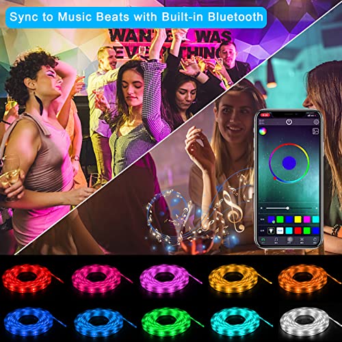 15M Striscia LED, LED Striscia Musica Sync 5050 RGB 20 Colori 21 Modalità, Bluetooth Nastri LED 12V Luci LED Colorati con Controllo App e Telecomando per Camera, Bar, Festa, Decorazioni Natalizie