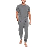 GYS Bamboo Viscose Men's Pajama Sets Short Sleeve Solid Color Soft Lounge Set
