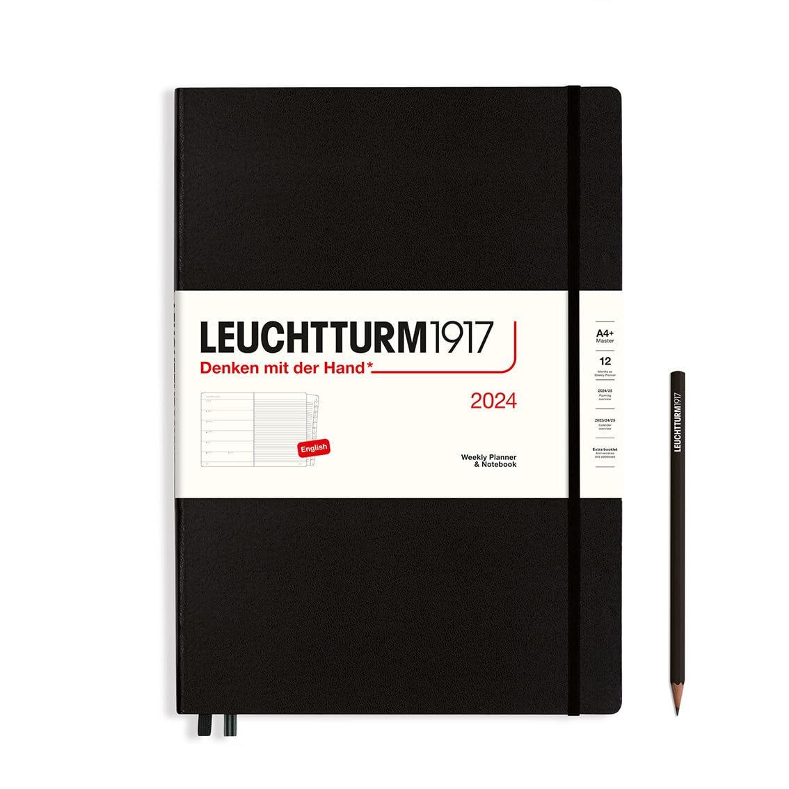 LEUCHTTURM1917 367694 Weekly Calendar & Notebook Master (A4+) 2024, 12 Months, Black, English