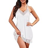ETOSELL Womens Sexy Lingerie Lace Satin Nightgowns Silky Sleep Night Dress Short Chemise Halter Neck Sleepwear