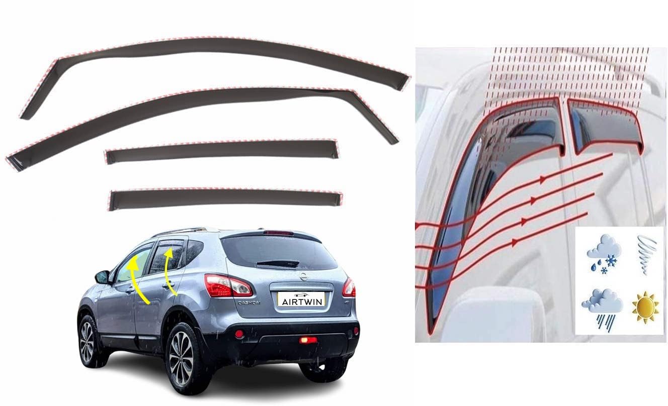 OEMM Set Of 4 Wind Deflectors IN-CHANNEL Type Compatible with NISSAN QASHQAI J10 MK1 SUV 2006 2007 2008 2009 2010 2011 2012 2013 Acrylic Glass Side Visors Window Deflectors