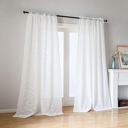 Taisier Home Countryside Style Leave Sheer Curtains Panels Rod
