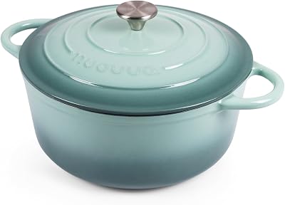 Nuovva Enamelled Cast Iron Dutch Oven 6.4 Qt with Lid Sea Salt 28cm