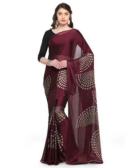 Womanista Womens crepe with blouse piece 7510 Sarees (TKIM384_ Burgundy_ Free Size)