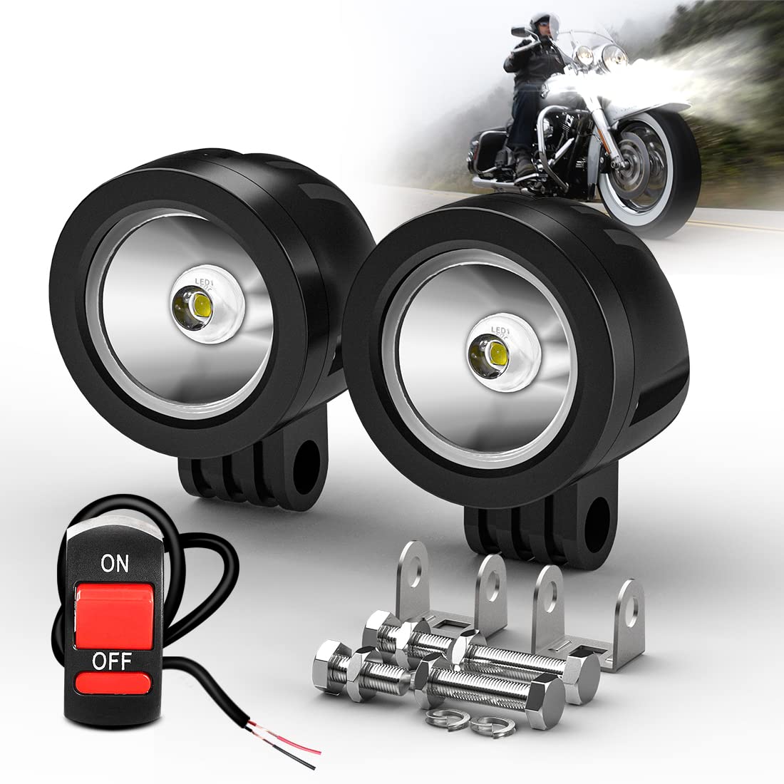 C-FUNN Universal Motocicleta Moto 4 Led Faros Delanteros Conduciendo Luces De Punto De Niebla - Plata