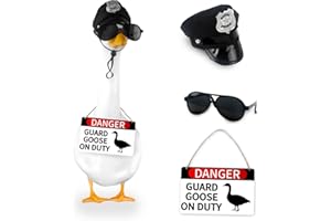 CAMDUCK 3 Pcs Porch Goose Accessories Porch Goose Sign Goose Police Hat Eyeglasses Wooden Gooses Warning Sign Danger Guard Goose on Duty Warning Sign Goose Outfits Decor for Yard Porch Lawn