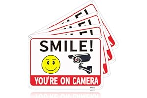 SEHINU Smile Your on Camera Signs Video Surveillance Signs Aluminum 7x10 inchs Outdoor Home Security Signs for Yard, Business, Driveway Alert, CCTV (4-Pack)