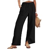 Women's Linen Wide Leg Pants High Waist Palazzo Trousers with Split Ankle Boho Casual Beach Travel Outfits Spring Summer 2026
