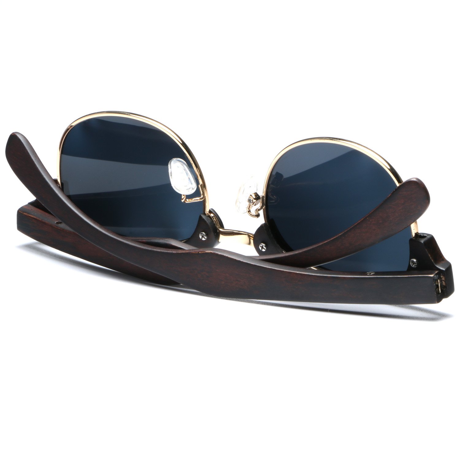 Ablibi Real Ebony Wood Polarized Sunglasses for Mens Semi Rimless Classic Shades(Ebony Wood, Grey)