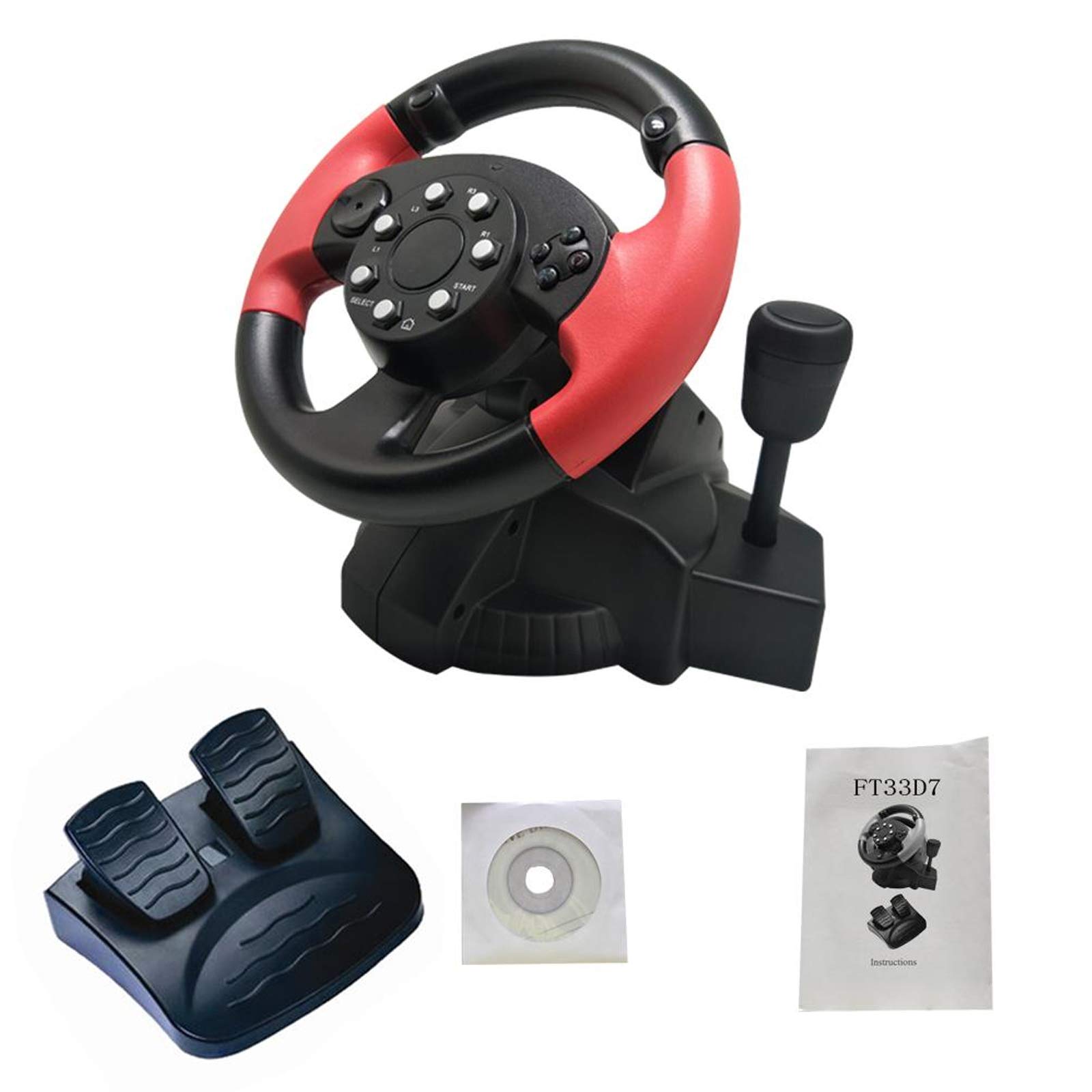 ALLWIN Racing Wheel Steering Gaming Gamepad 200° Rotation Angle Dual Motor Vibration for PS3 PS2 PC 