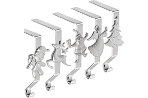 XENTUMI Christmas Stocking Holders for Mantle Set of 5, Reusable Christmas Stocking Hooks, No-Damage Xmas Hanger for Fireplace Mantle Grip Stand Christmas Decoration Ornaments Hanging Shelf Floor