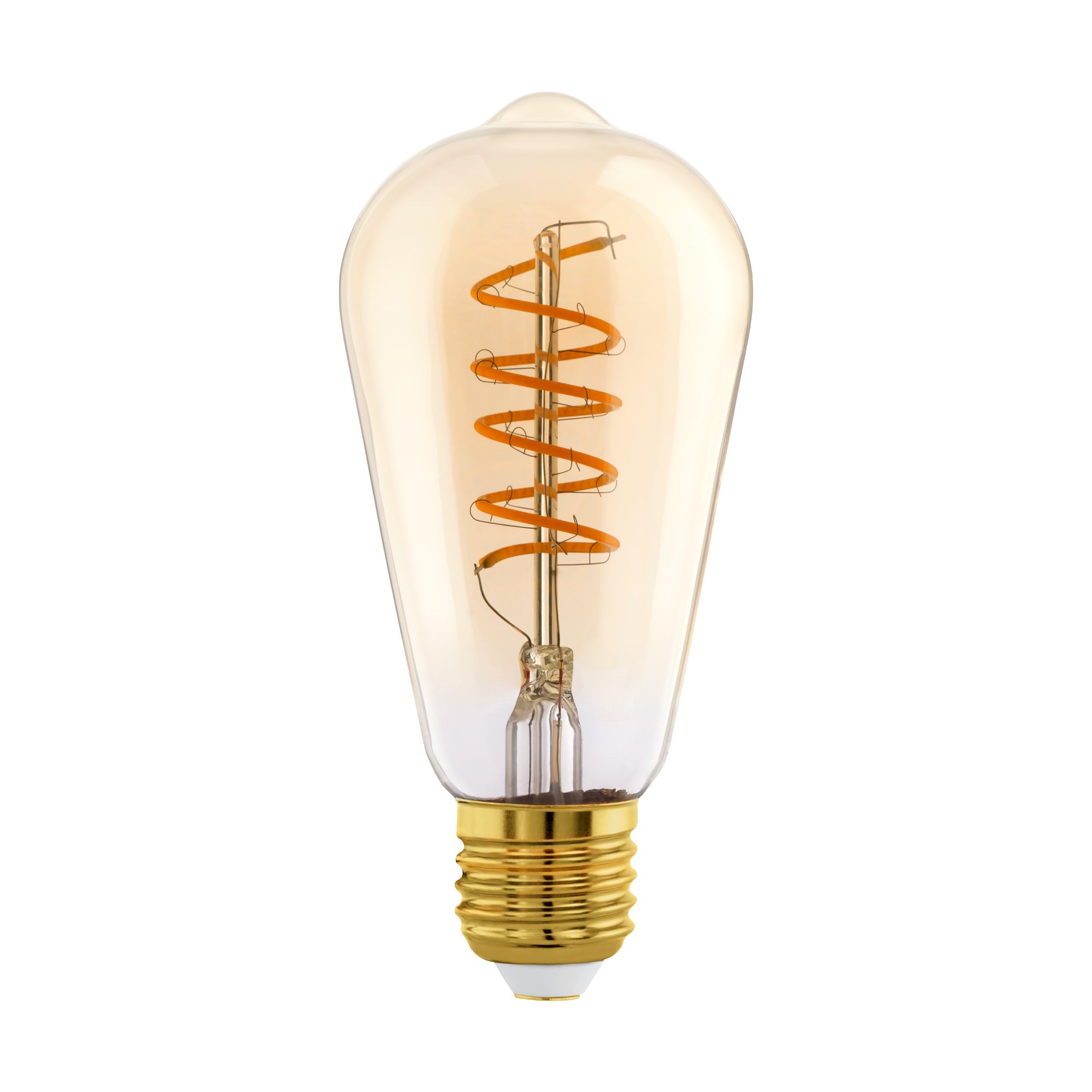 Eglo Dimmable E27 LED, vintage spiral filament light bulb, piston-shaped Edison lamp for retro lighting, 4 watt (equivalent to 25 watt), 245 lumen, warm white glow, 2200 Kelvin, ST64, Ø 2.5"