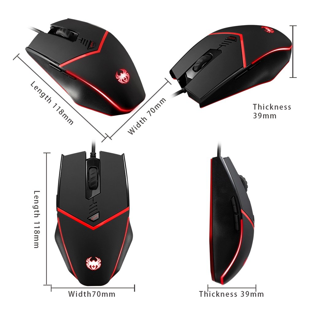 ZELOTES C13 Programmierbare Gaming Maus 3200 DPI USB Wired LED Computer Mouse with 6 Tasten, 5 Einstellbare DPI, Gewicht Tuning Set