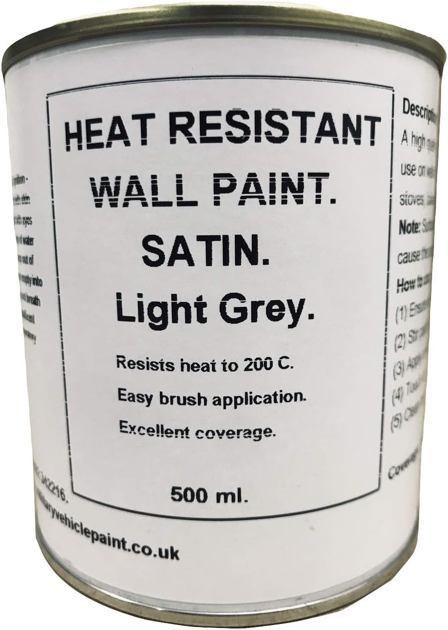 1 x 500ml Satin Light Grey Heat Resistant Wall Paint. Wood Burner Stove