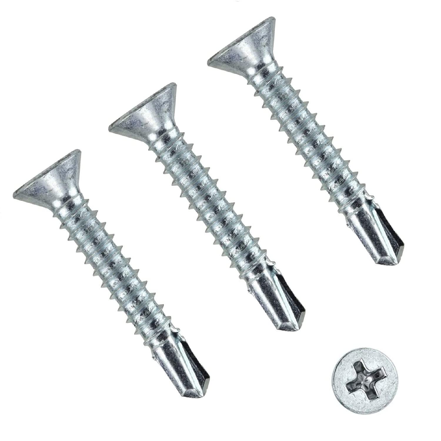 TERF® Self Drilling Countersunk Screws 3.5 X 50mm Self Tapping Phillips Drive Screw for Plasterboard Wood Metal Sheet Steel Sheet Roofing Window - Pack of 100