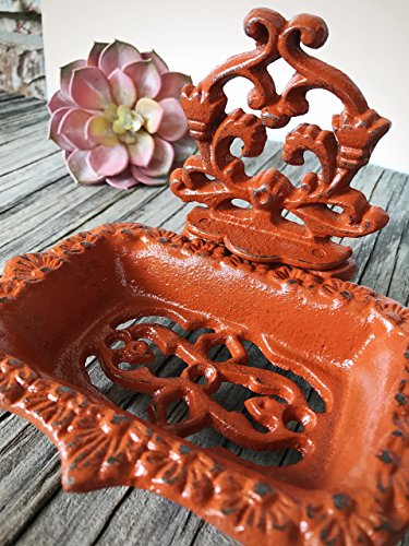Decorative Metal Desktop Business Card Holder - Unique Desk Organizer - Farmhouse Style Office Decor - Burnt Orange - Thumbnail 2