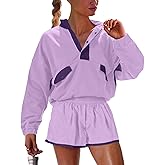 UNIANKIYA Womens Two Piece Matching Sets Long Sleeve Top Short Set with Pockets Casual Workout Lounge Travel Vacation Outfits