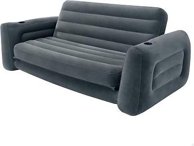 Intex Queen Air Mattress Sofa Bed Pull Out Futon Couch Charcoal Grey