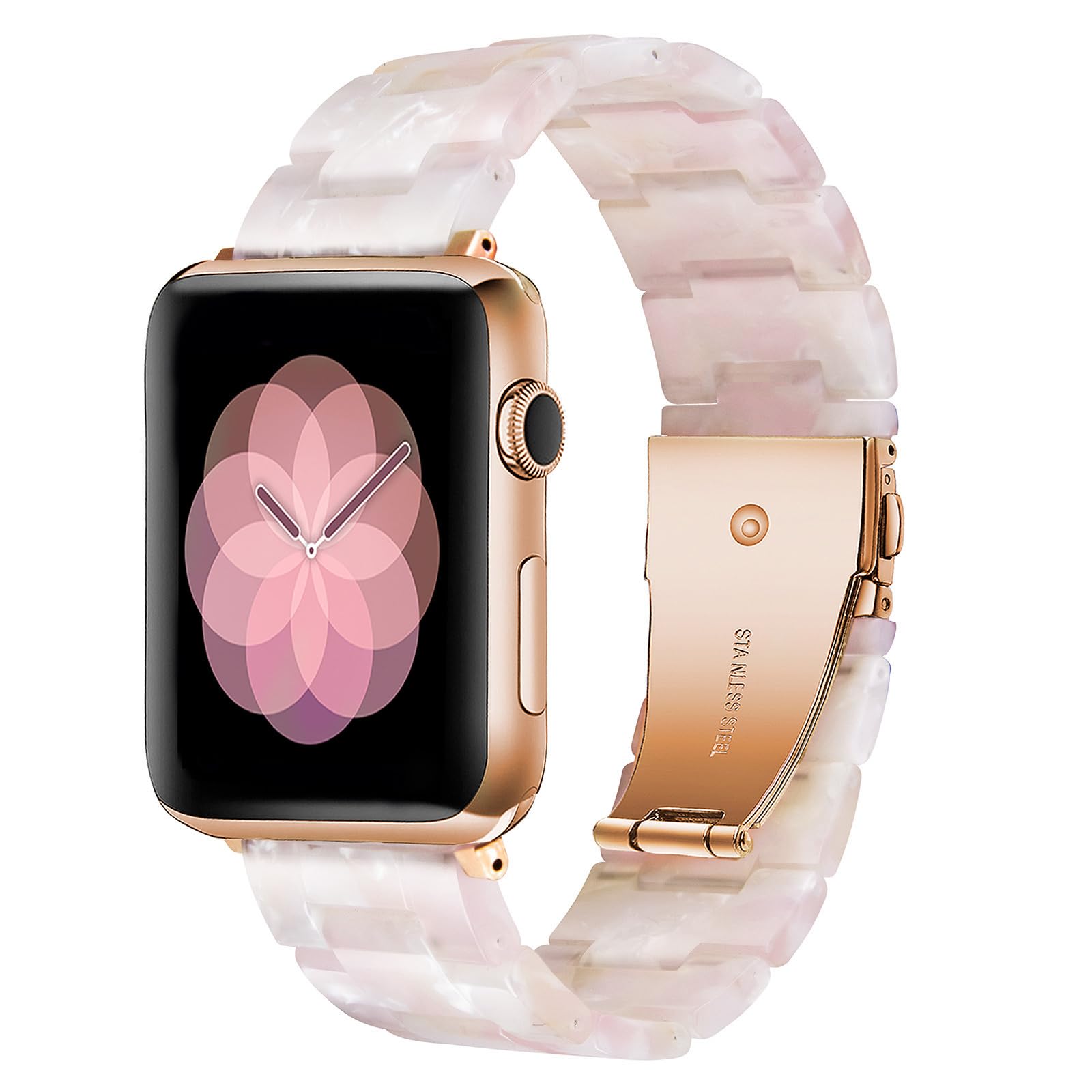 Photo 1 of Caunedy Watch Band Compatible with Apple Watch 38mm 40mm 41mm for Women Man,Light Resin Bracelet Fashion Strap with Stainless Steel Buckle for iWatch Series 9/8/7/6/5/4/3/2/1/SE/Ultra
