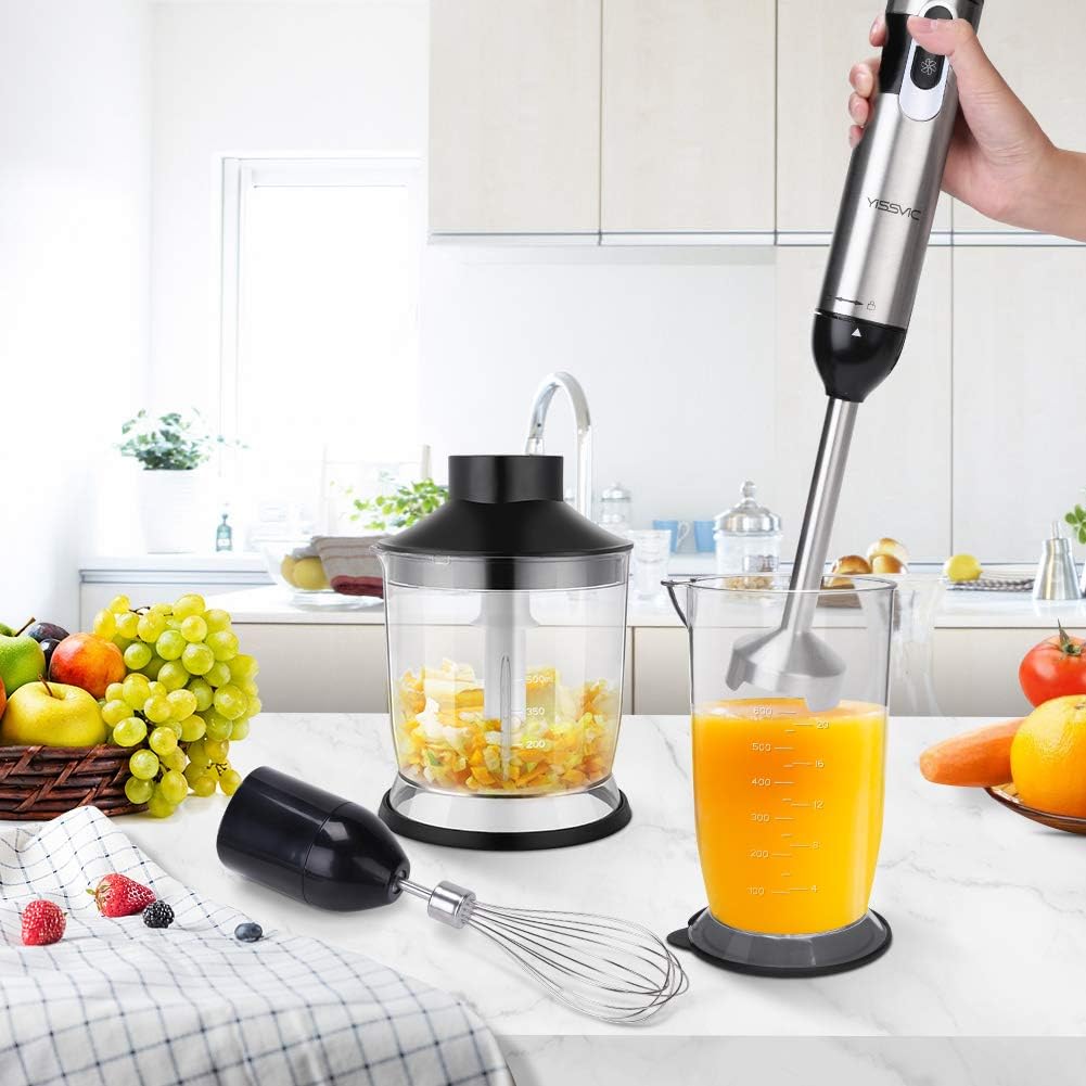 YISSVIC Hand Blender 1000W 700ml Immersion Blender 9 Speed Control, 4 In-1 Powerful Stick Blender, Chopper, Whisk, BPA-Free, 500ml Food Grinder for Sauces Smoothie Puree Infant Food: Kitchen & Dining