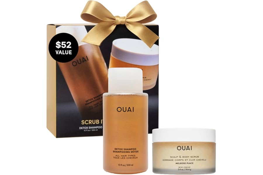 OUAI Scrub It All A-OUAI Holiday Hair Care Kit – Clarifying Shampoo & Exfoliating Body Scrub Duo – Hair Care Set with Detox Shampoo & Travel Size Body Scrub (2 Count)