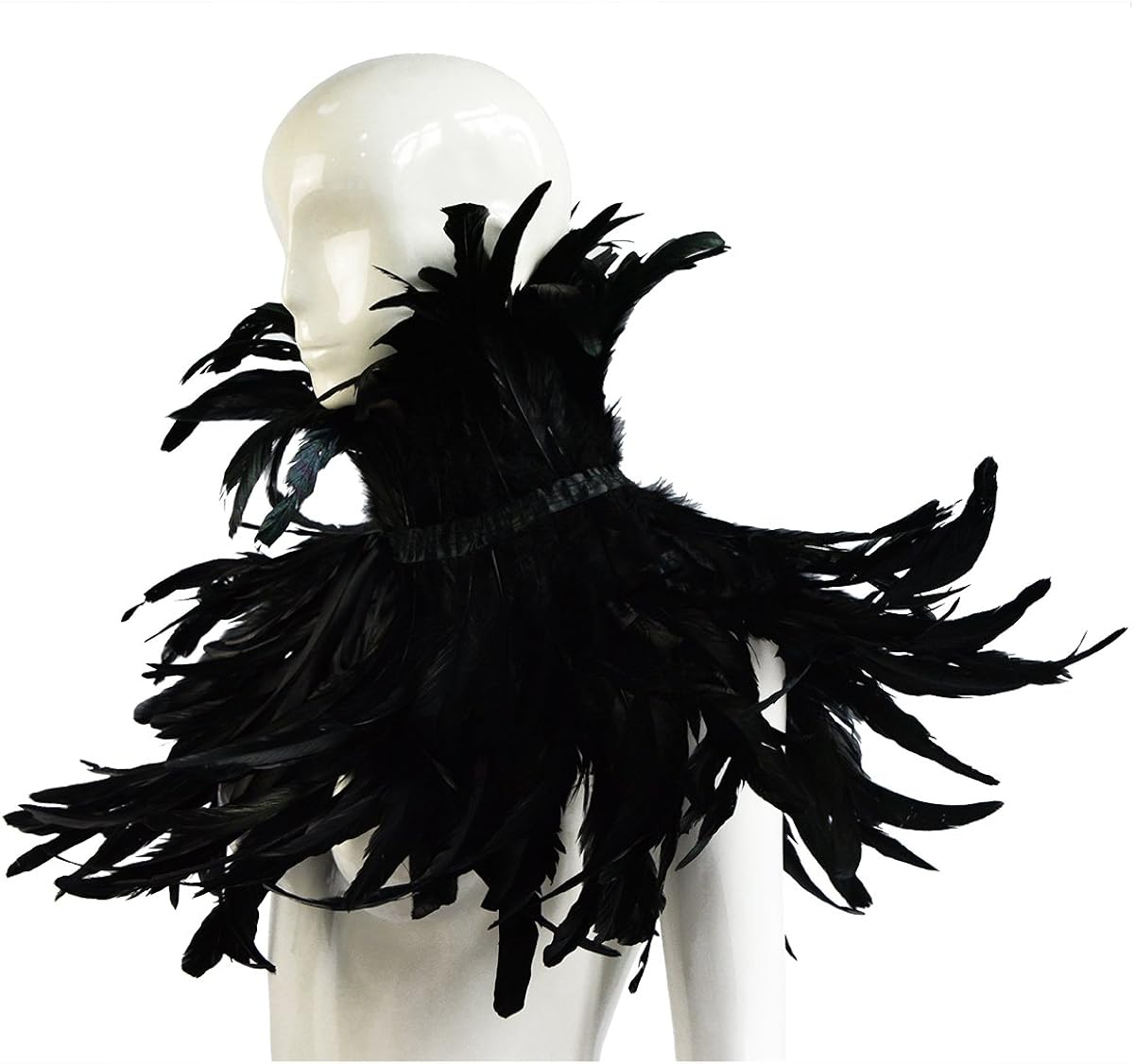 HOMELEX Gothic Black Natural Feather Cape Shawl with Choker Collar Halloween Costumes: Clothing