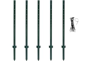 (4 Sizes: 4-5-6-7 Feet) LADECH 6 Feet Sturdy Duty Metal Fence Post with 20 Zip Ties – Garden U Posts for Fencing (6 Feet - Heavy - Set 5)