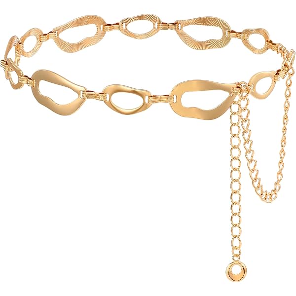 Gold Waist Chain Belt for Women, Adjustable Fashion Metal 