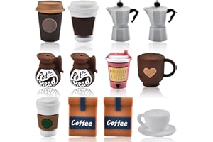 WOZADU 12 PCS 3D Coffee Theme Silicone Focal Beads for Pens, Silicone Beads Bulk for Keychain Bracelet Necklace Making, Handm
