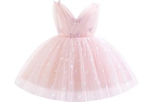 IDOPIP Toddler Baby Girls Shiny Butterfly Tutu Dress Princess Birthday Party Pageant Flower Girl Wedding V-Backless Dresses