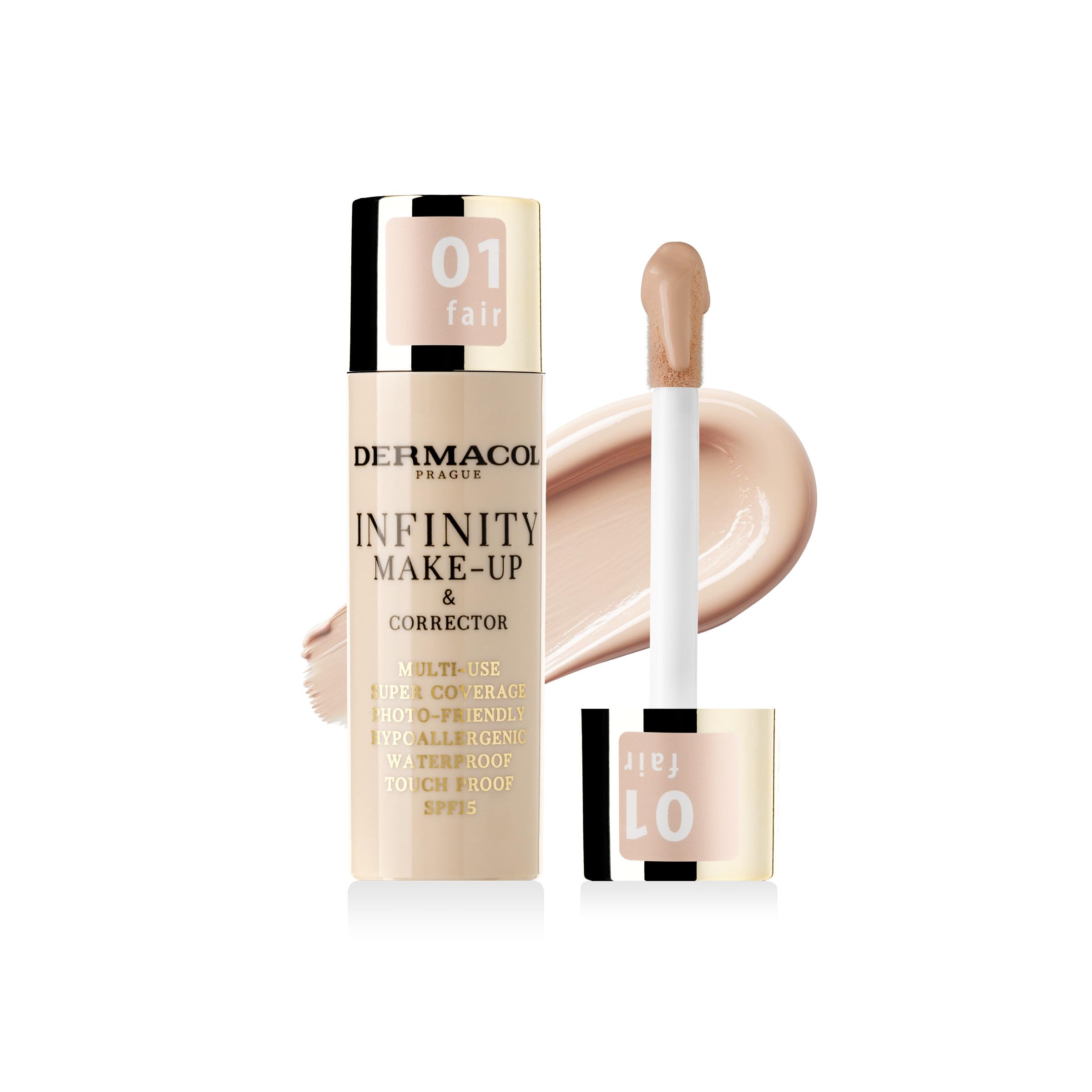 Dermacol Infinity make-up and corrector, Multi-use, Super coverage, Photo-friendly,Hypoallergenic,Waterproof, Touch proof, SPF 15, 01, Fair