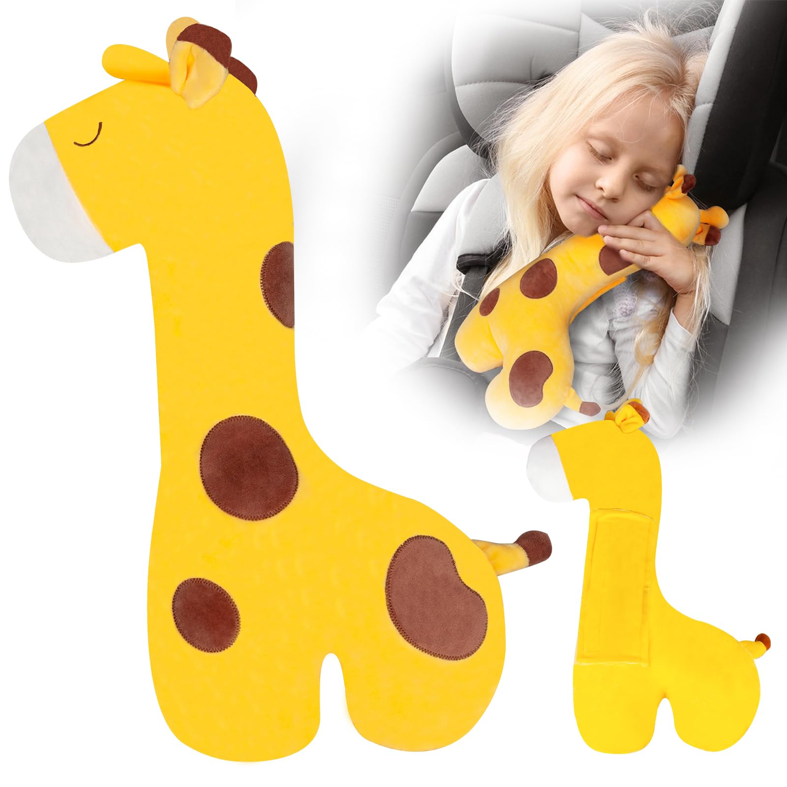 Pinkgarden Seat Belt Pillow for Kids, Soft Plush Seatbelt Cover Cushion with Neck Support, Car Safety Belt Pads for Children's Headrest, Boys and Girls Travel Accessory (Giraffe)
