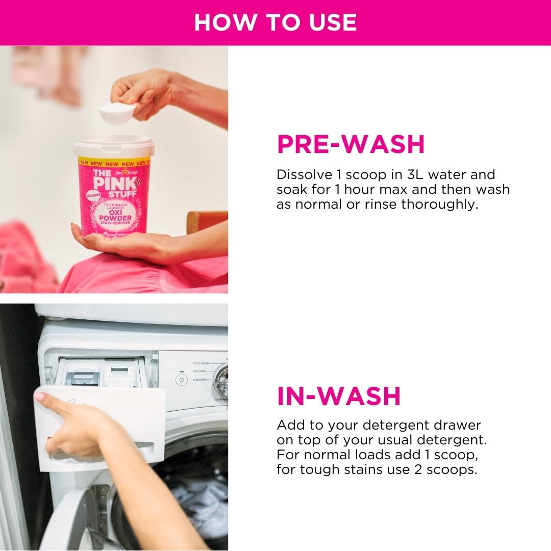 Stardrops The Pink Stuff Miracle Laundry Oxi Powder Stain Remover for Colours, 1kg