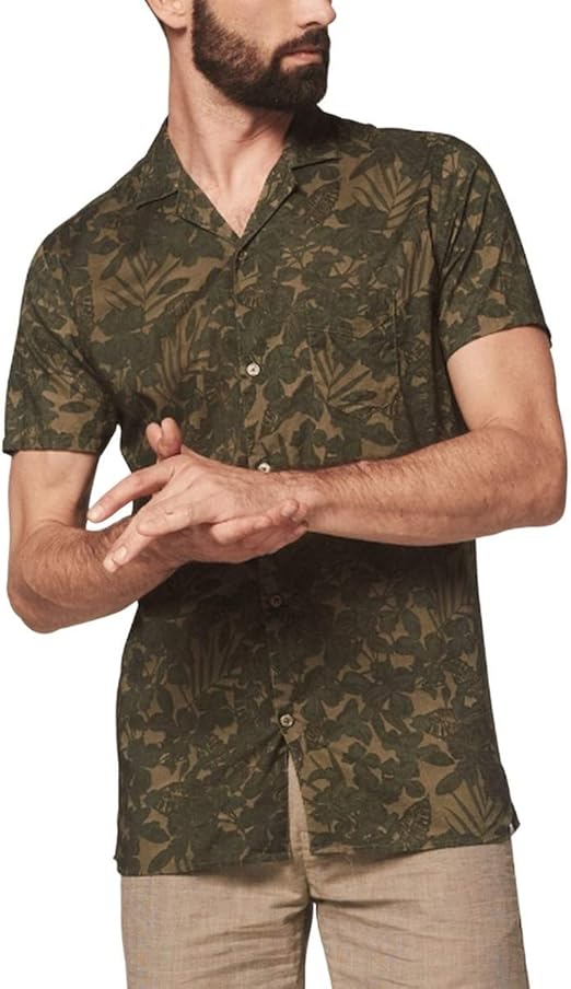 DSTREZZED - Camisa de manga corta con cuello de bolera verde oliva L: Amazon.es: Ropa y accesorios