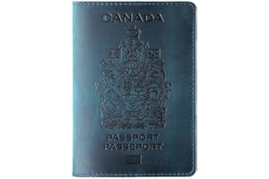 Genuine Leather Passport Covers for Canada Men's Travel Documents Holder Women's Vintage Simple (Blue)