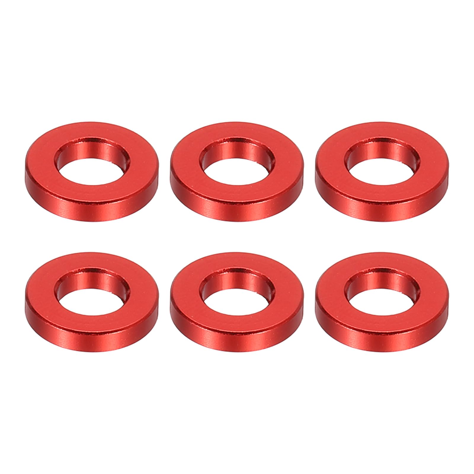 PATIKIL M5 Aluminum Spacers, 6 Pcs Metal Spacers Aluminum 5.2mm ID x 10mm OD x 2mm L Aluminum Spacer Screw Standoff Round for 1/5" or M5 Screw Bolts,Red