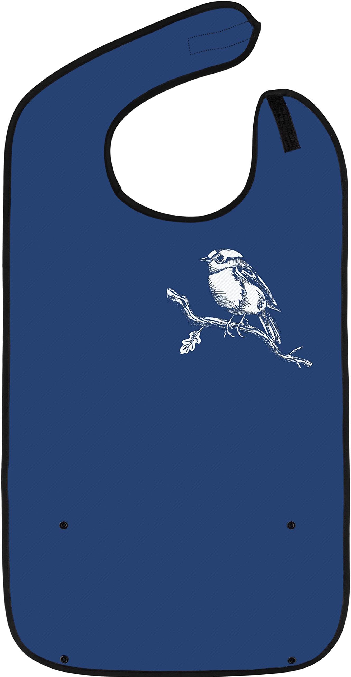 Adult Bibs for Eating: Reusable Adult Size Bib for Men and Women - Washable Clothing Protector with Crumb Catcher Pocket - Chickadee Bird Edition (Blue)