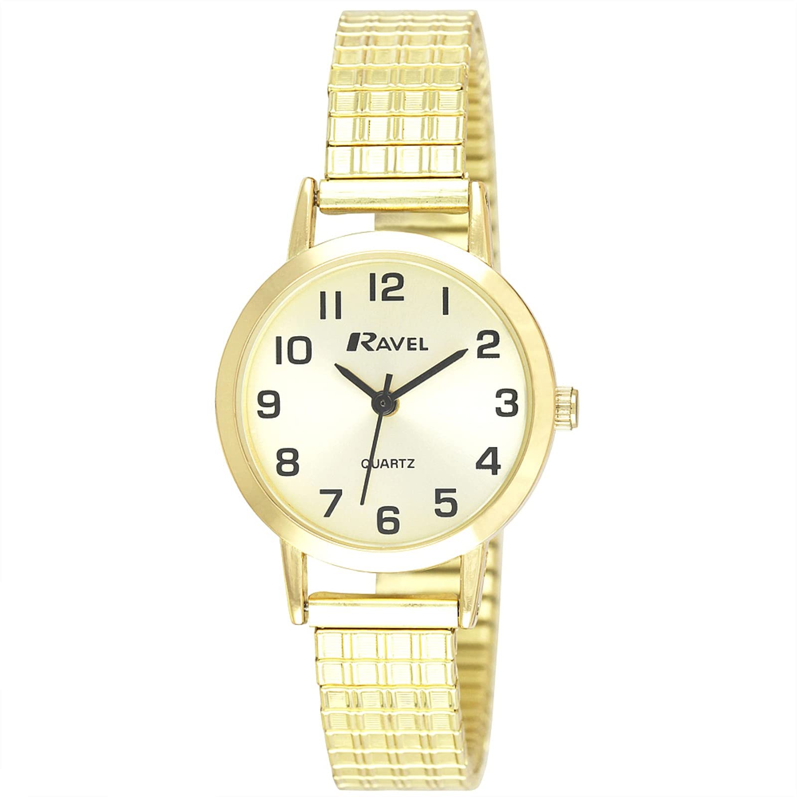 Ravel - Women's Traditional Watch with Clear Numeral Dial on Expander Bracelet - Gold Tone/Champagne Dial — image 1