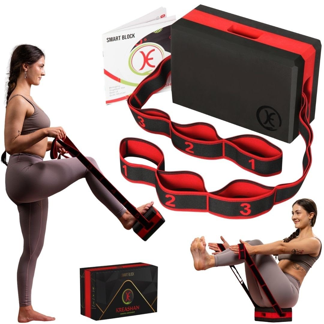 Yoga Block and Strap Set - Strength & Mobility Training Prop with Resistance Strap for Yoga, Pilates, Stretching, Physio & Home Workouts | Gift-Ready Fitness Prop