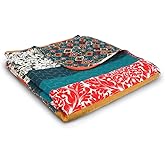 Lush Decor Boho Stripe Reversible Cotton Throw Blanket, 50" W x 60" L, Turquoise & Tangerine - Striped Throw Blankets for Bed - Couch Blanket - Boho Throw Blanket for Couch