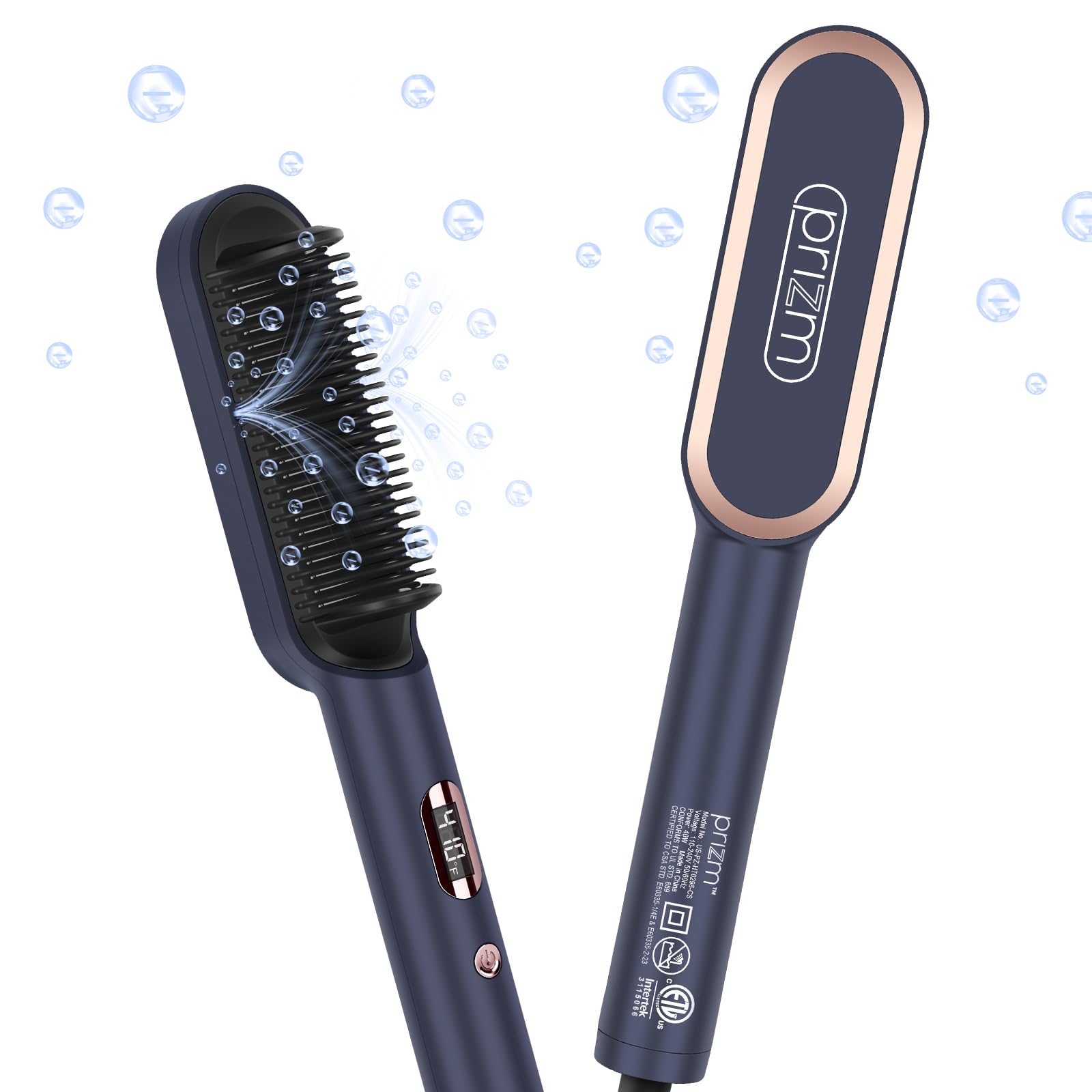 Photo 1 of Prizm Hair Straightener Brush, 20s Fast Heating, Negative Ions Hair Straightening Brush with Less Frizz, 4 Temp Settings & LED Display, Anti-Scald Design, Gift for Women, Dual Voltage, Prussian Blue