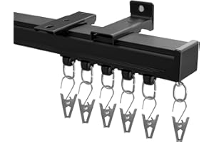 Hoeflife Curtain Track Ceiling Mount heavy duty sliding Curtains Tracks rails Rod System Room Divider with clips 9-12ft Black