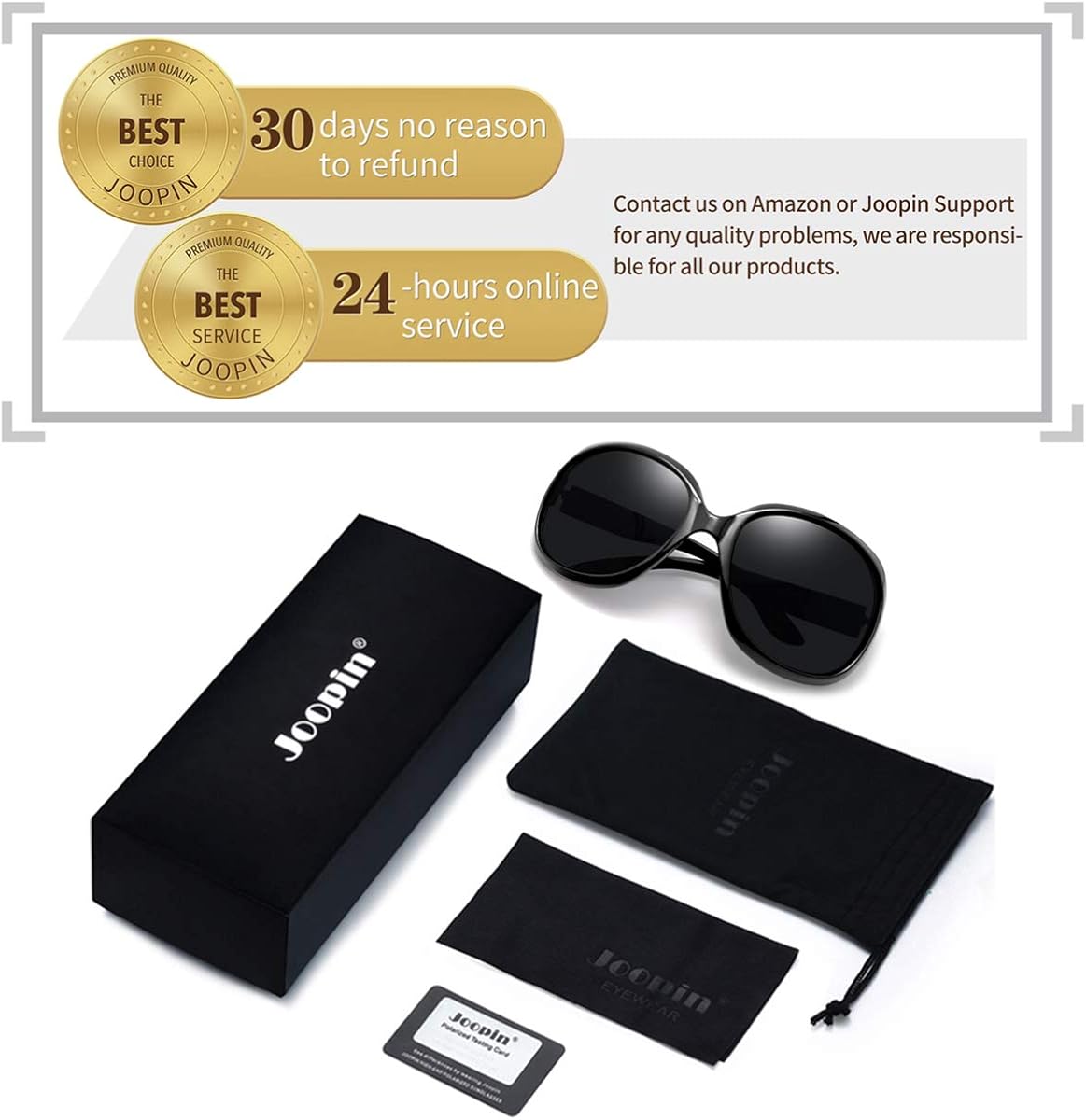 Joopin Oversized Fashion Sunglasses for Women, UV400 Big Frame Womens Sunglasses Polarized Ladies Sunglasses H9045 (Fashion Black): Clothing