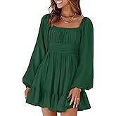 Dokotoo Womens Dress Long Lantern Sleeve Square Neck Tie Backless Sexy Dress Ruffle Elastic Waist A-Line Mini Dress