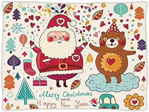 Super Soft Throw Blanket Custom Design Cozy Fleece Blanket,Christmas Decorations,Santa and Teddy Bear Vintage Christmas Ornaments Party Kids Nursery Decor,Multi,Perfect for Couch Sofa or Bed