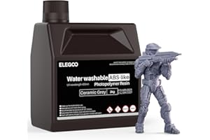 ELEGOO Water Washable ABS-Like 3D Printer Resin, Low Odor, Wide Compatibility for Mars Saturn Jupiter MSLA DLP LCD 3D Printer, Ceramic Grey 2000g
