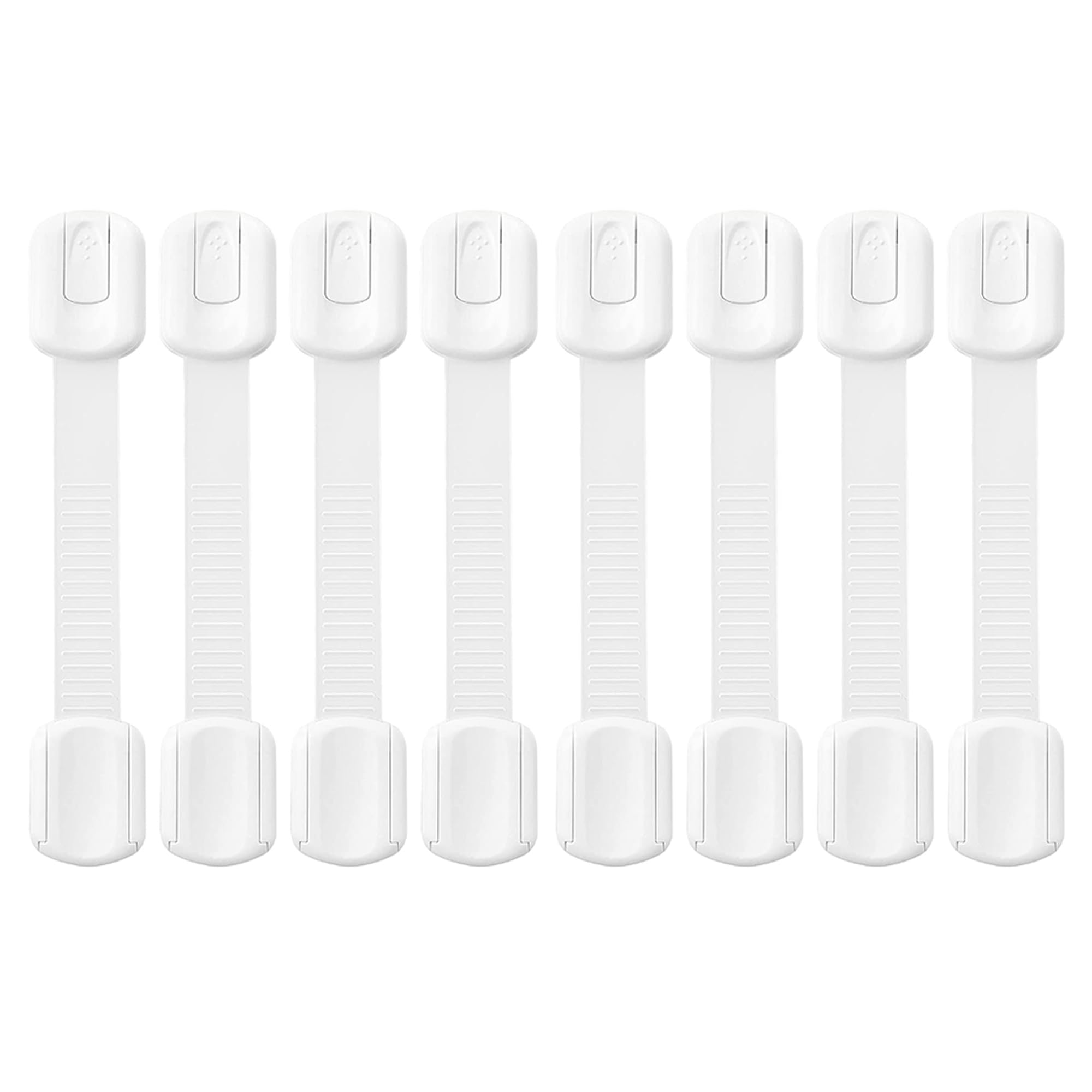 Baby Safety Strap Locks 8 Pack, Child Proof Cabinet Locks, Adjustable Drawer Latches, Adhesive Cupboard Locks for Toddlers, No Drilling White