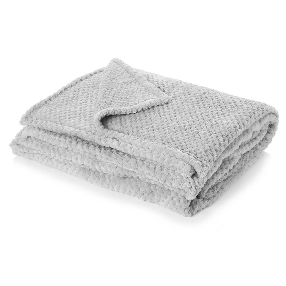 Dreamscene Throws for Sofas Large, Soft Cosy Warm Honeycomb Waffle Mink Fleece Blanket for Bed Settee Faux Fur Throw Fluffy King Size Blanket Travel Sofa Throw, Silver Grey - 200 x 240cm